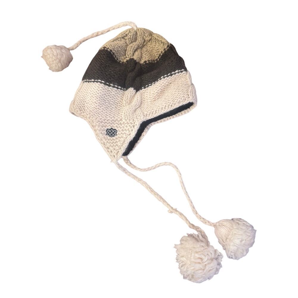 Sherpa Lined Knit Earflap Hat Pom Tassels Winter Boho Ski Beanie One Size